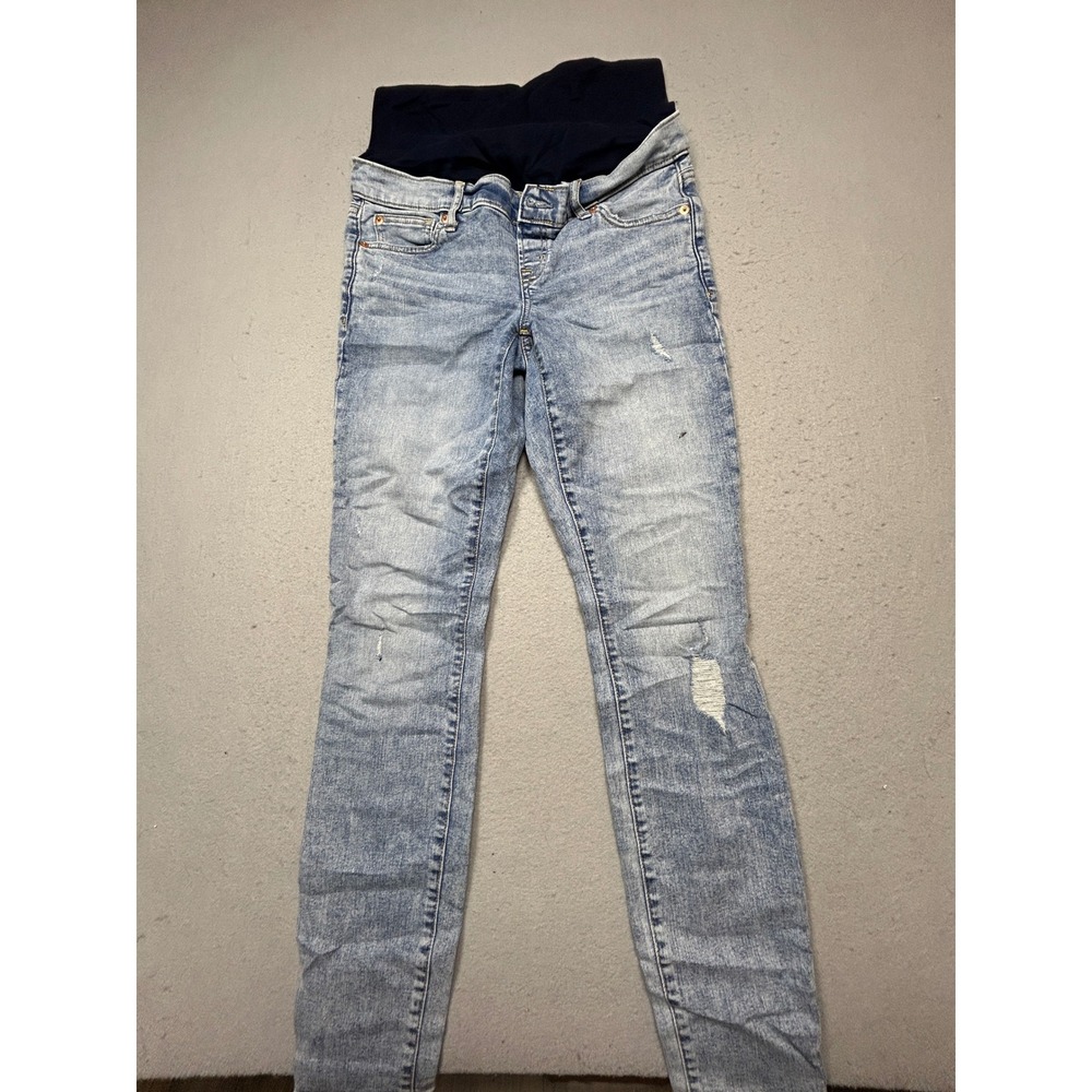 Gap Maternity Jeans Denim Light Wash Distressed Blue W27 Womens